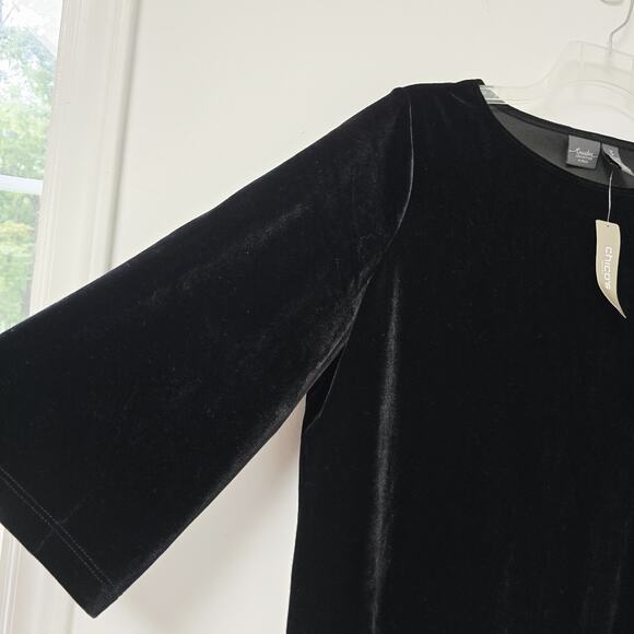 Chicos Travelers Top Size 3 XL Velvet Blouse Chiffon Hemline 3/4 Sleeve NWT - Picture 5 of 13